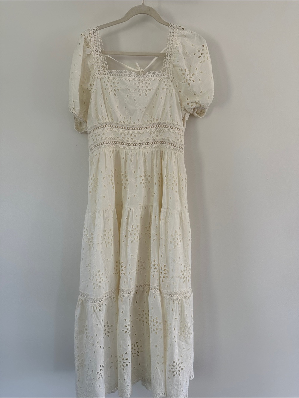 White Eyelet Midi Dress with Puff Sleeves